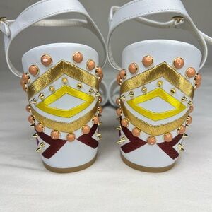 Stuart Weitzman White and Gold Embellished Women's Sandals